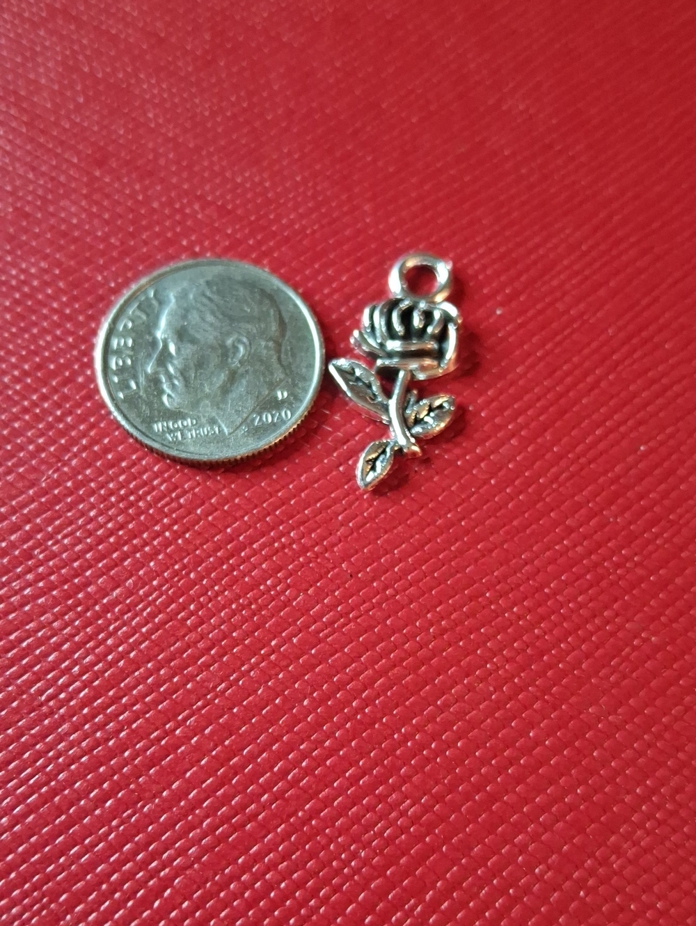 Rose w Stem Silver Tone Charm New
